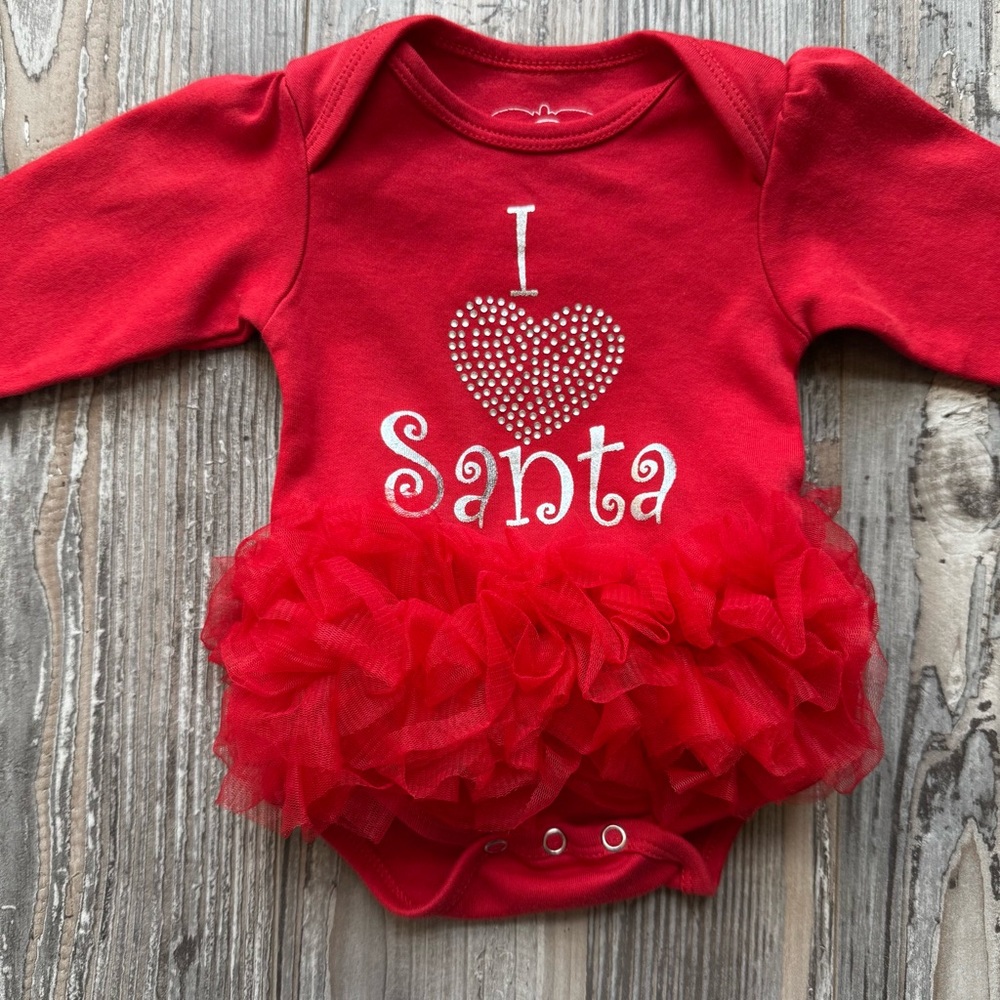 Like New RuffleButts Baby Long Sleeve Holiday Christmas Outfit Skirt 0-3 Months